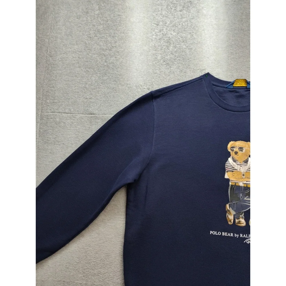 Polo Golf Ralph Lauren Men Sweatshirts L Navy Blue Bear Print Crew Neck Active